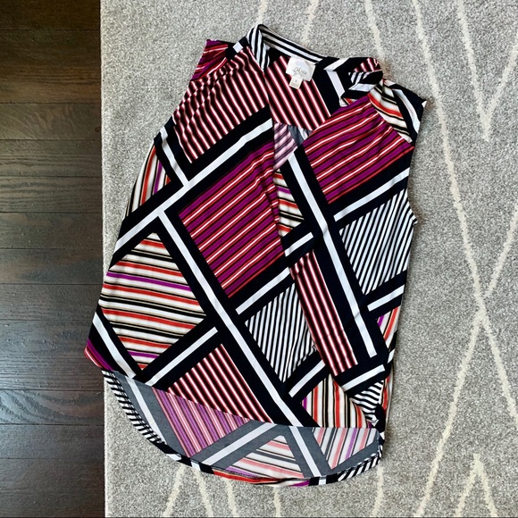 Misia Tops - Misia Purple and Navy Surplice Front Wrap Tank Top